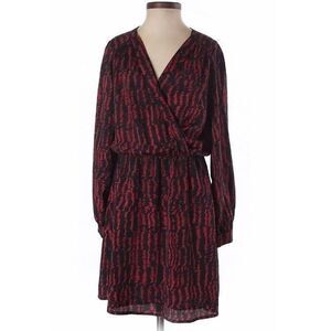 CC Pleated A-Line Fit Flare Red Maroon Long Sleeve V-Neck Dress Size XS